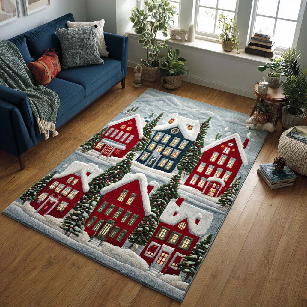 Snowy Village Area Rug  Large Outdoor Rug Christmas Gifts For Church Members