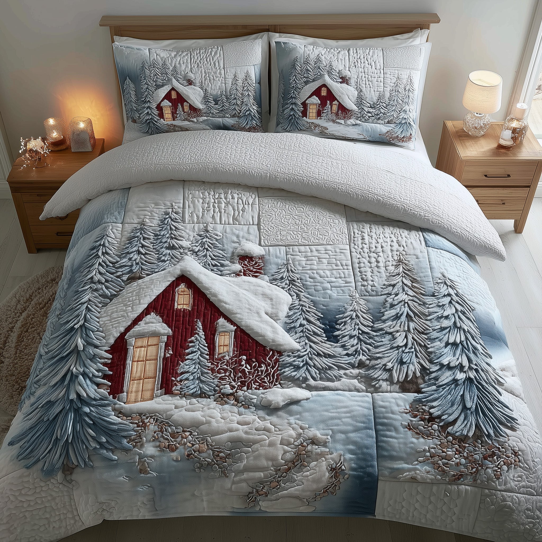 Snowy Village Quilted Bedding Set Classic Style