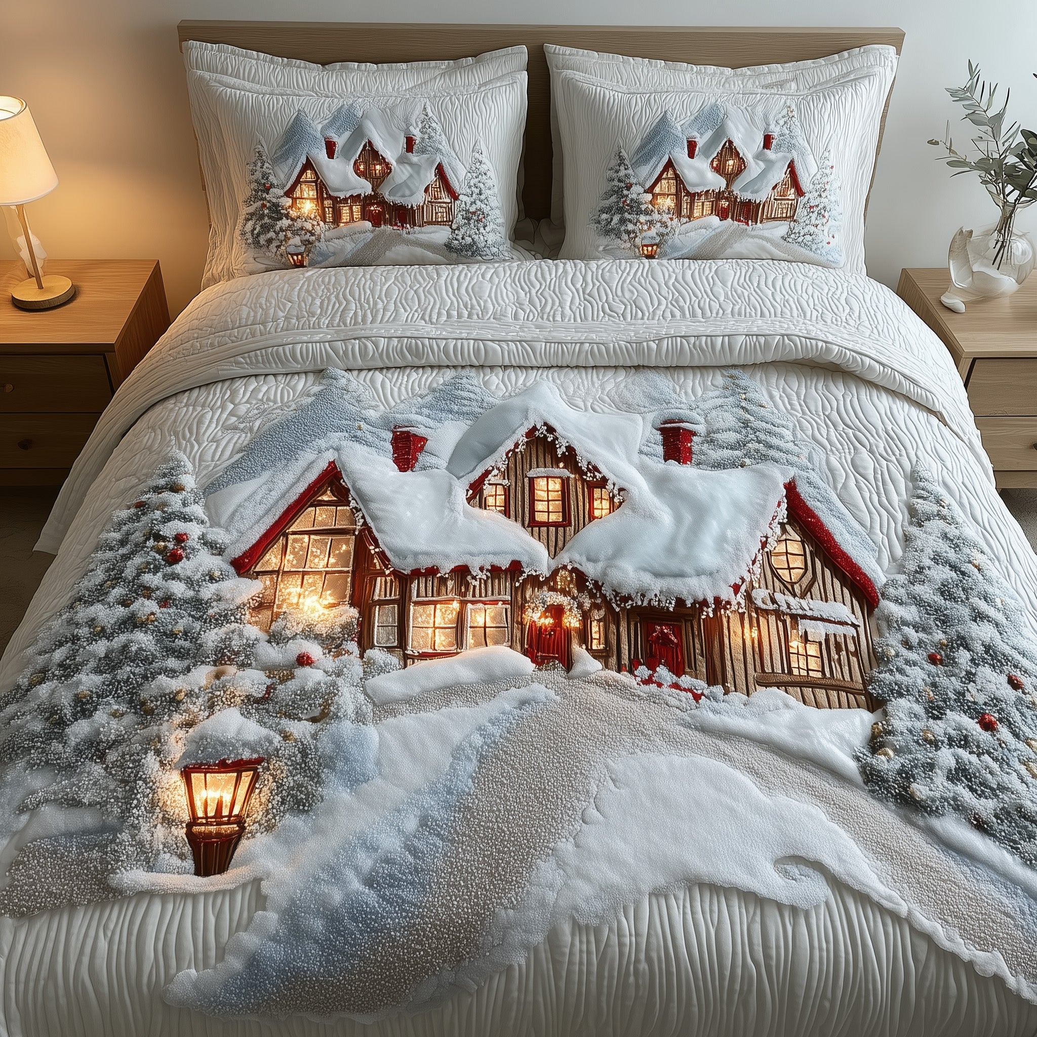 Snowy Village Quilted Bedding Set Home Decor Collection