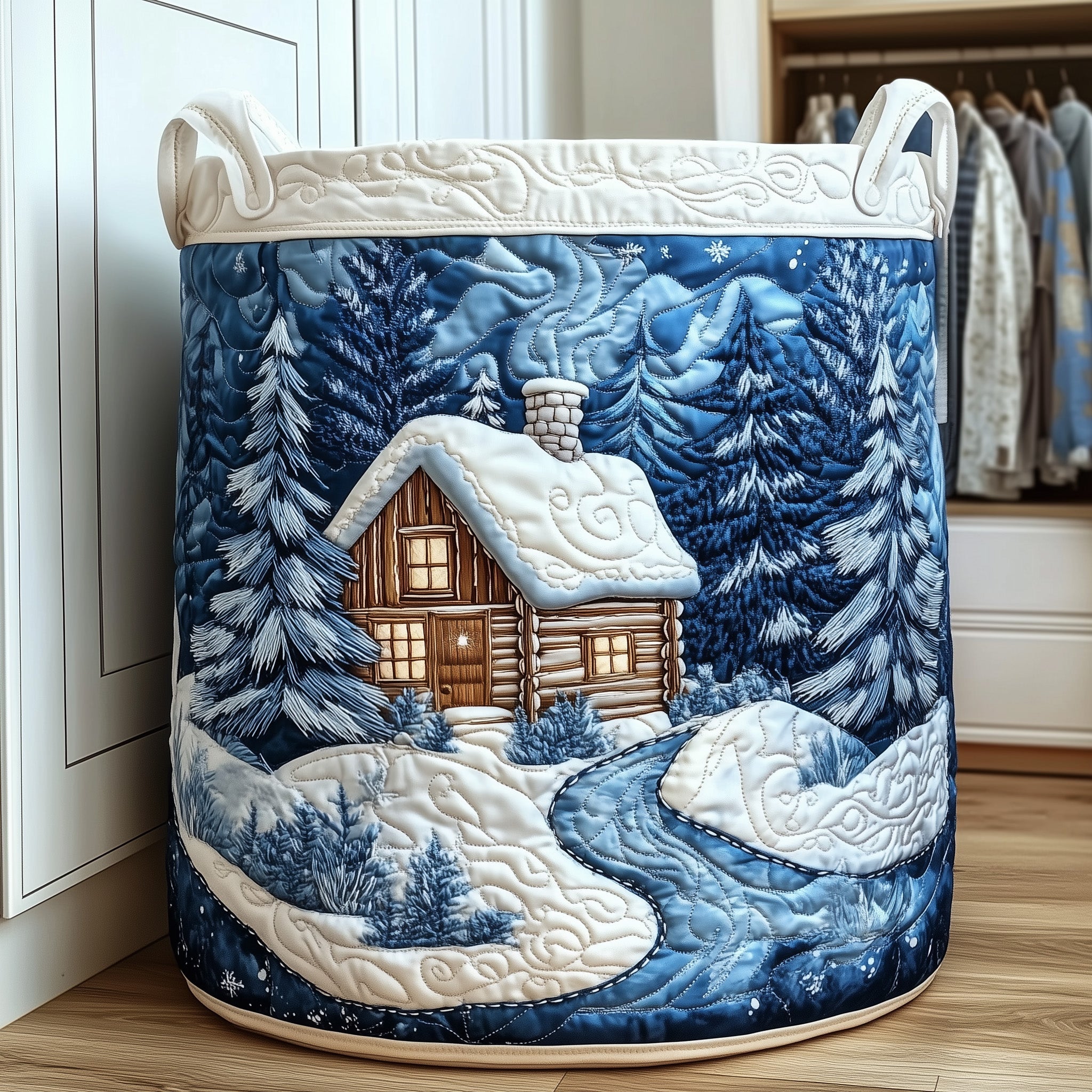 Snowy Village Quilted Laundry Basket Christmas Daughter Gifts