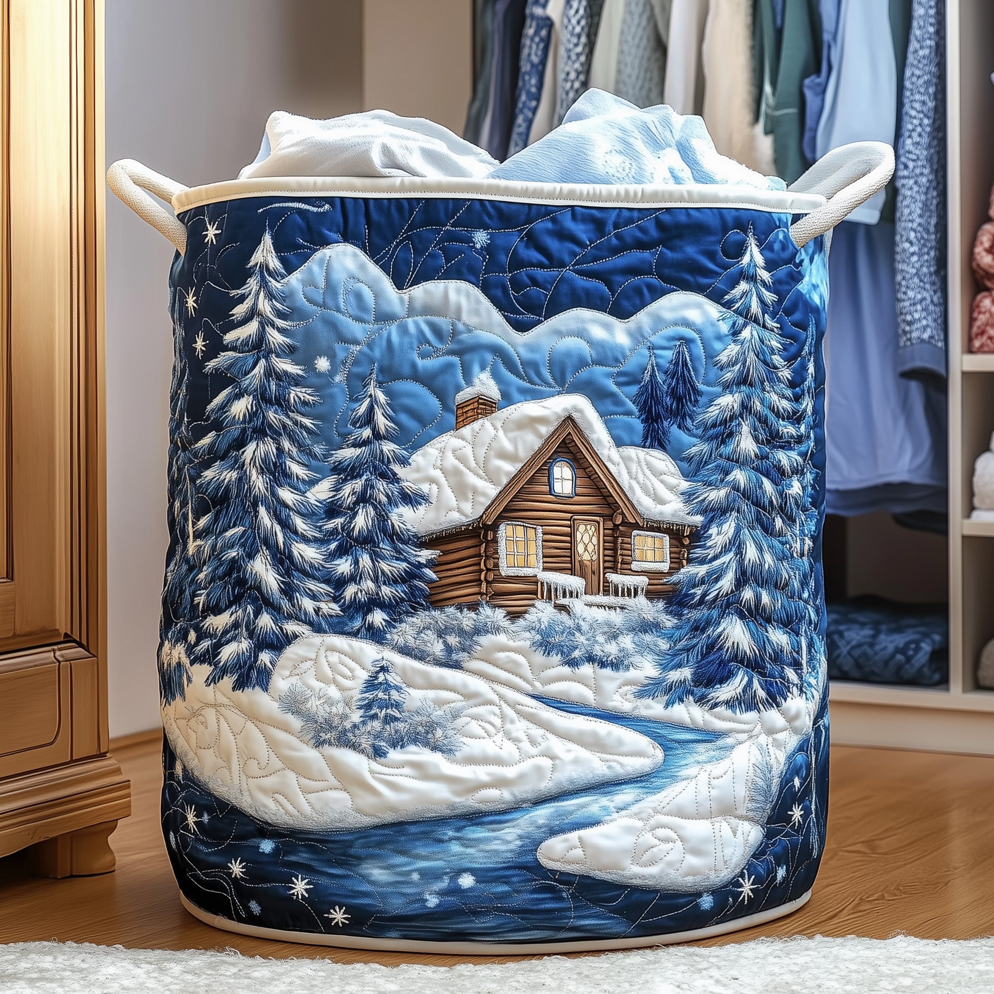 Snowy Village Quilted Laundry Basket Christmas Presents For Friends and Famiy