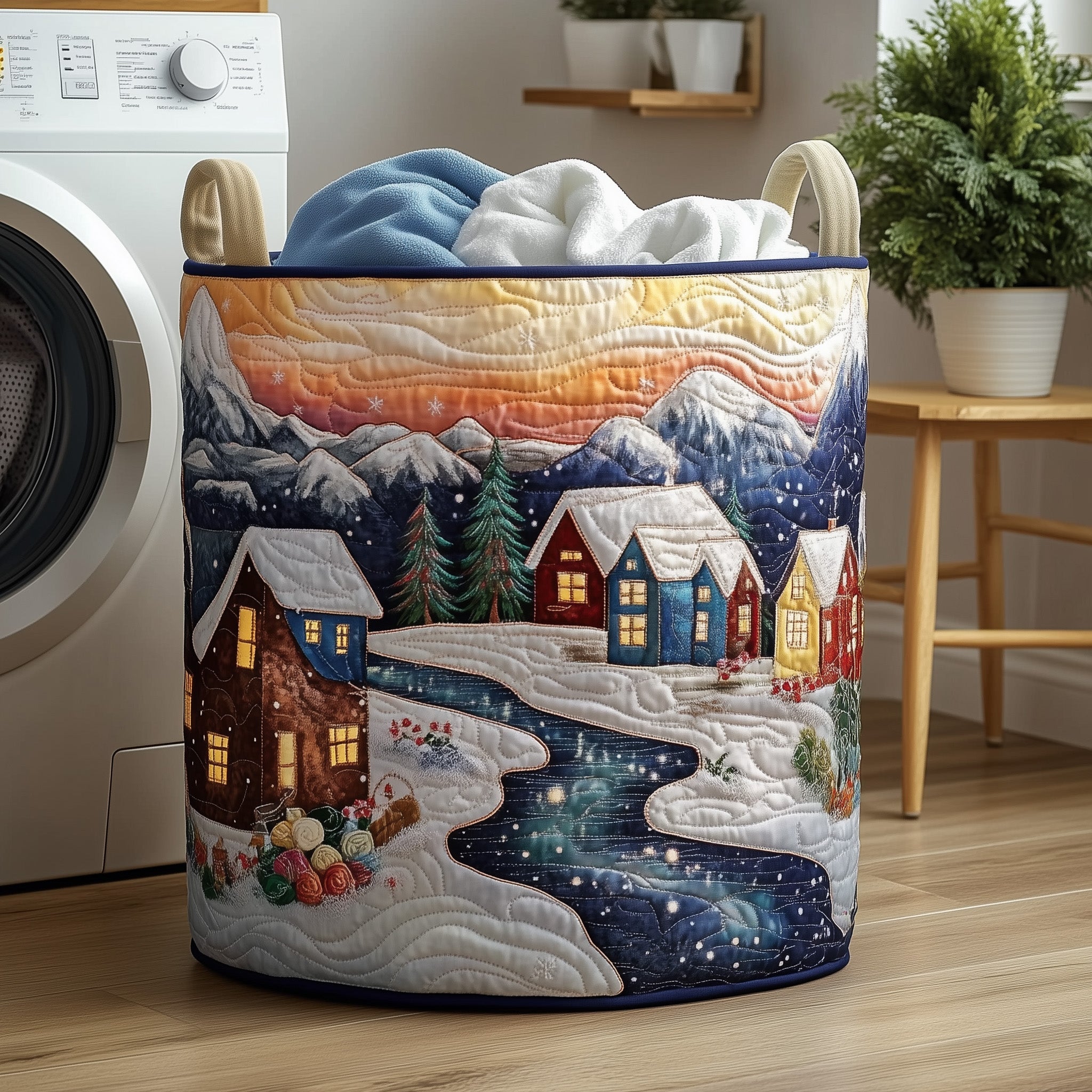 Snowy Village Quilted Laundry Basket Gftohd10321 Winter Merch Essentials
