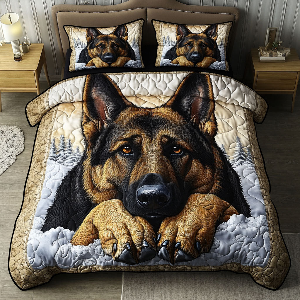 Snowy Watcher Quilted Bedding Set Holiday Duvet Covers German Shepherd Gifts For Her