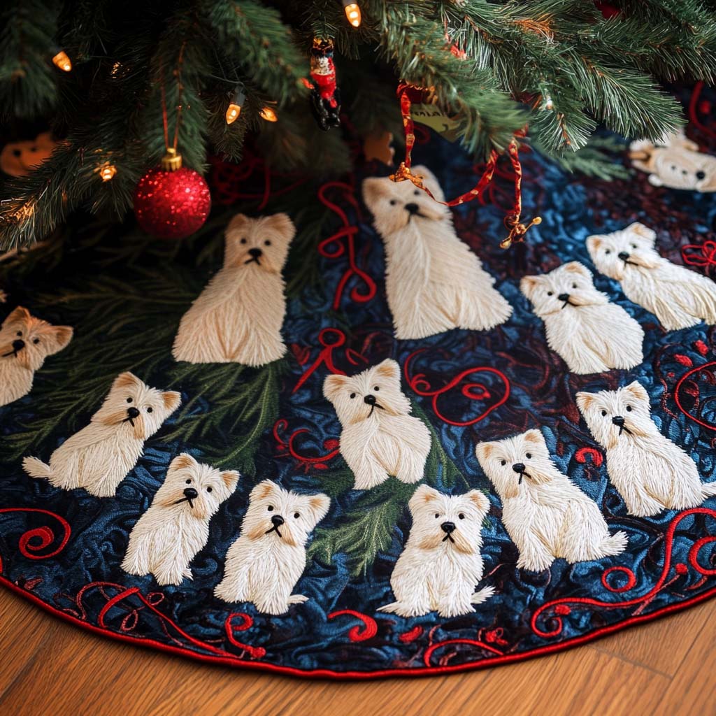 Snowy Westie Christmas Quilted Tree Skirt Must Have Holiday Merch for Christmas Decor