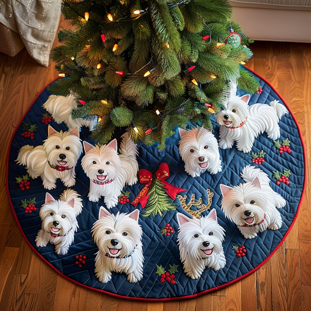 Snowy Westie Delights Christmas Quilted Tree Skirt Thoughtful Christmas Tree Skirt Gift Idea