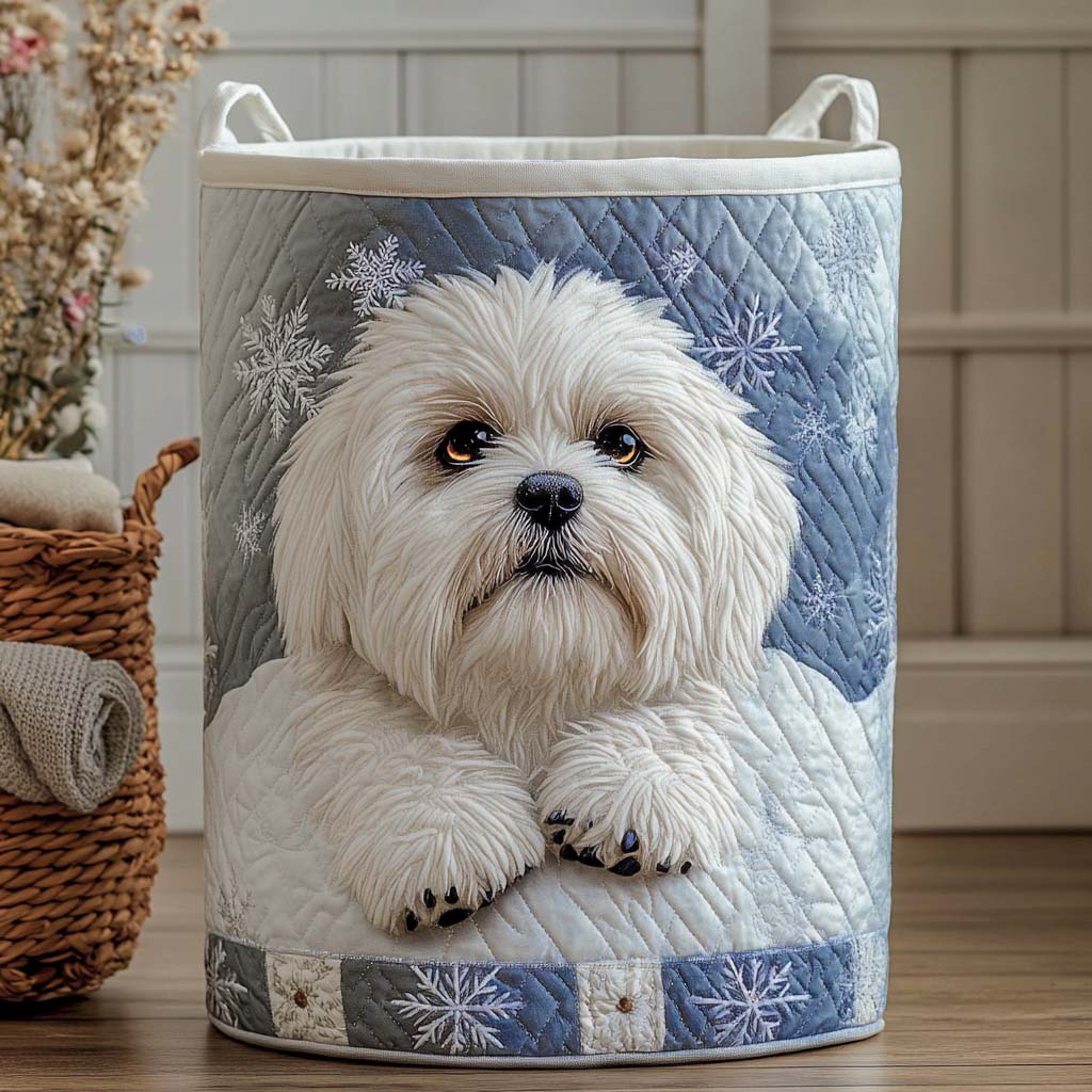 Snowy Whiskers Quilted Laundry Basket Elegant Home Gift Idea with Quilted Laundry Hamper