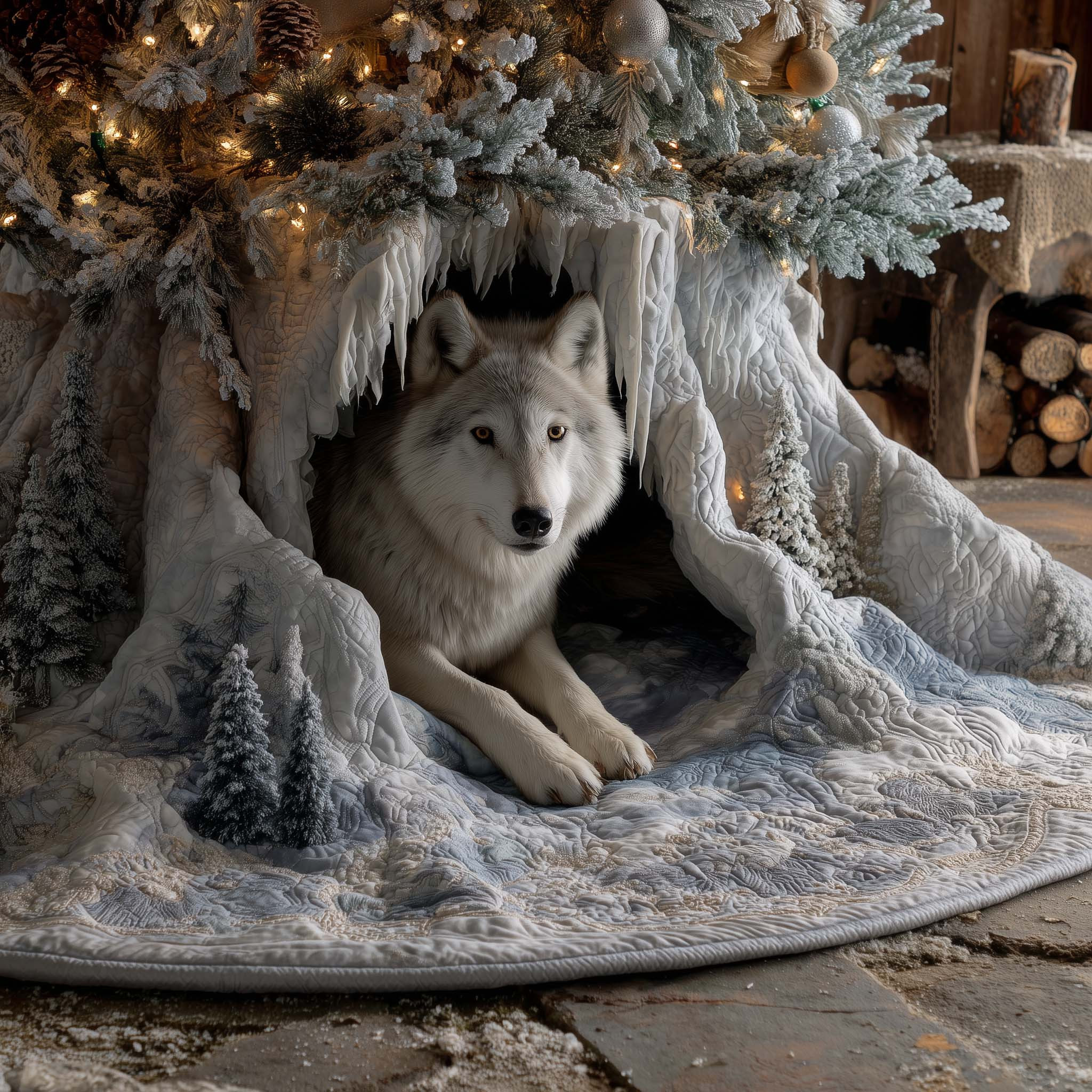 Snowy Wolf Quilted Tree Skirt Best Selling Home Decor Christmas Gift For Wolf Lover