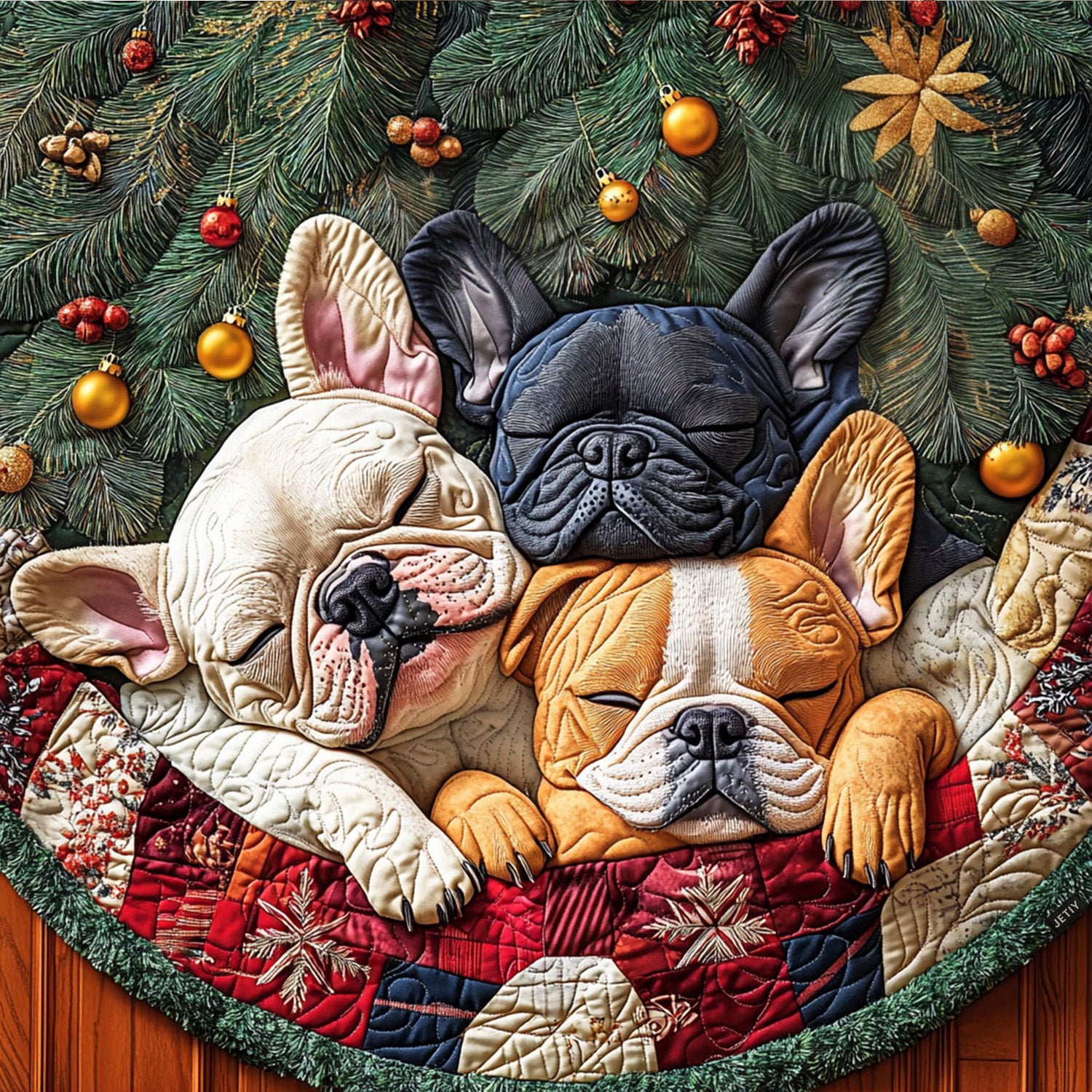 Snub Nose Delight Quilted Christmas Tree Skirt Popular Gift Merch for Christmas Enthusiasts