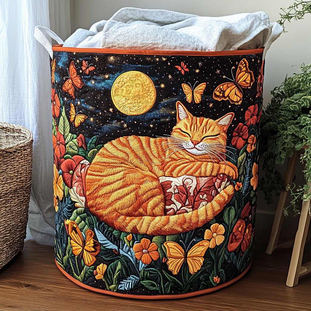 Snug Cat Quilted Laundry Basket Top Choice For Housewarming