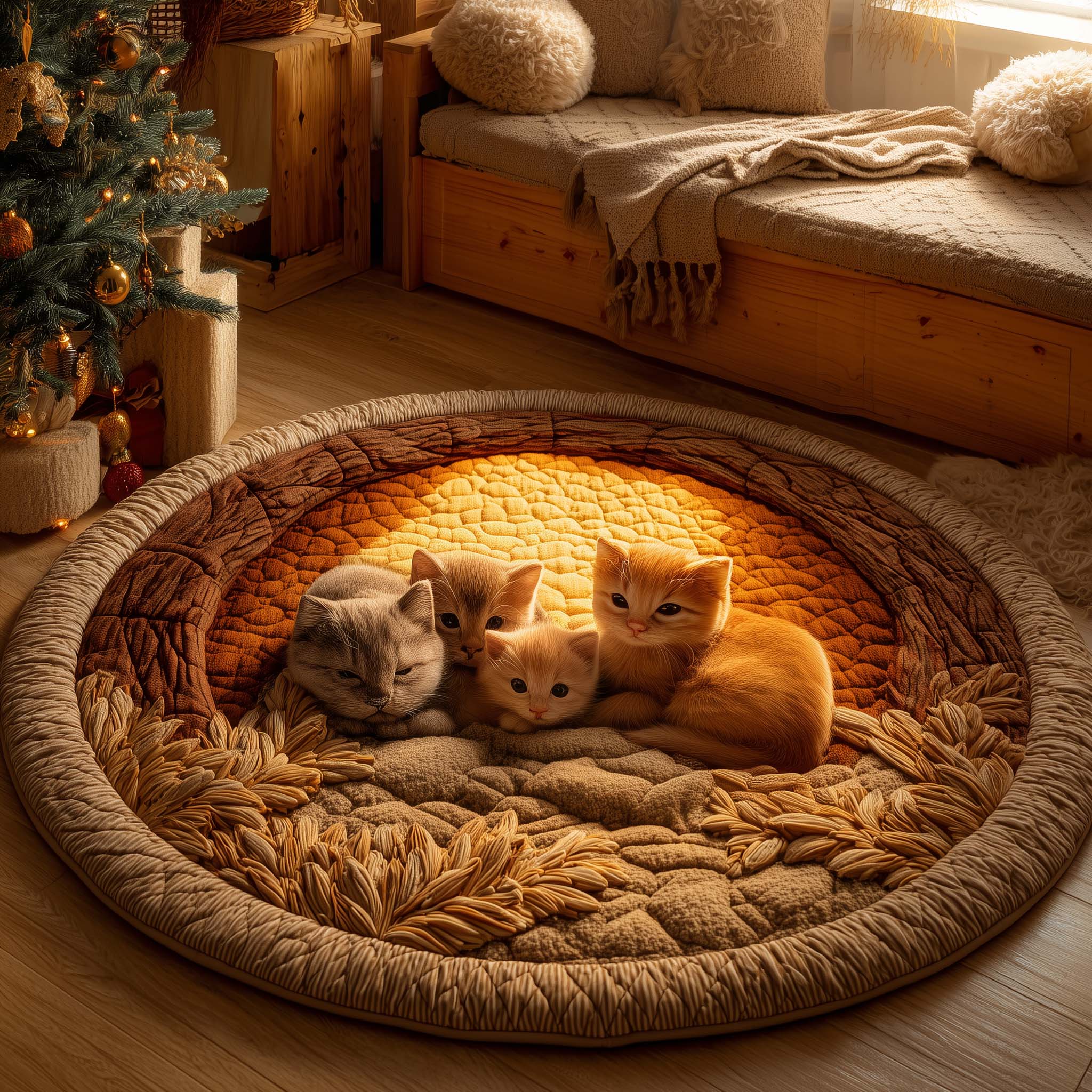 Snuggle Cat Quilted Round Mat Durable Quilted Round Mat for Everyday Use
