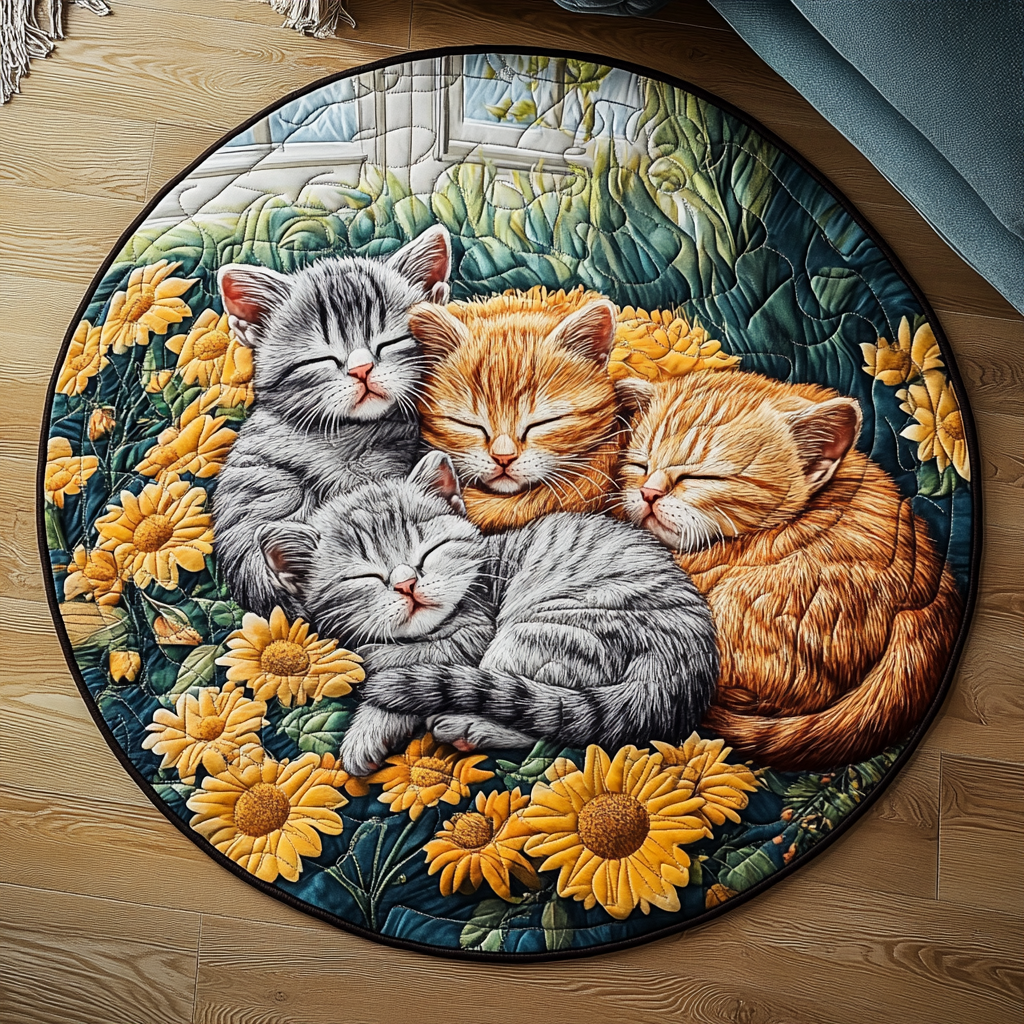 Snuggle Kitty Quilted Round Mat Home Entrance Decor Ideas Cute Cat Presents