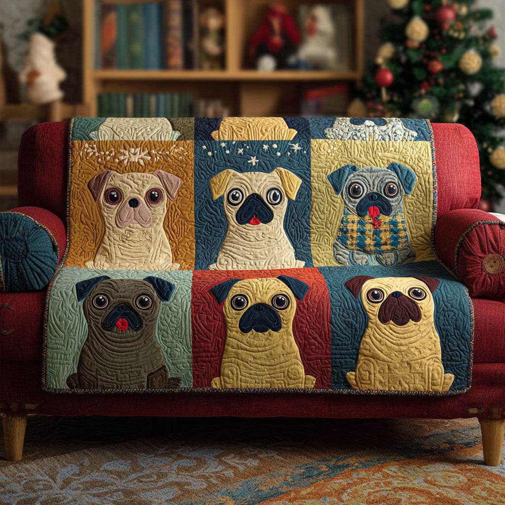 Snuggle Squad Quilted Sofa Cover Holiday Living Room Decor Christmas Gifts For Pug Lovers