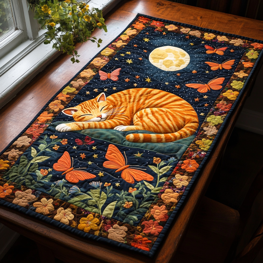 Snuggled Paws Quilted Table Runner Kitchen Decor Cat Love Gifts Items