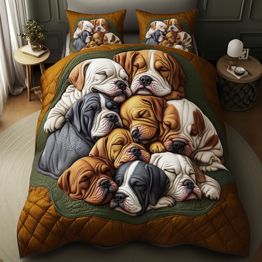 Snuggling Bulldogs Quilted Bedding Set Elegant Bedding Set Gift for Newlyweds