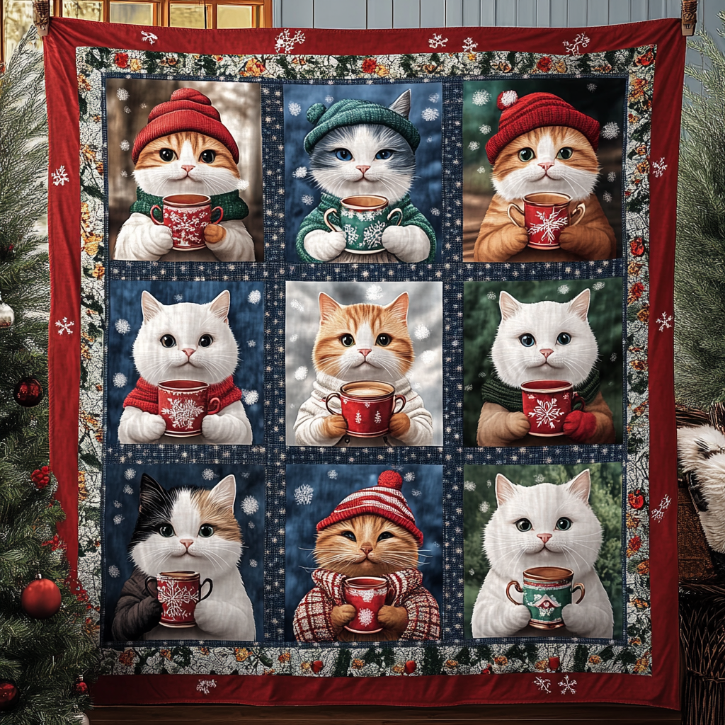Snuggly Cat Sips Quilted Blanket Gifts For Cat Owners