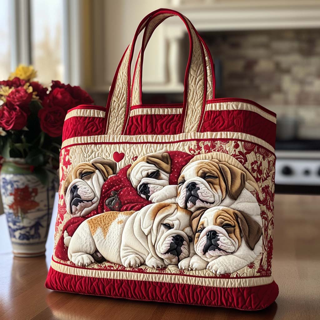 Snuggly Pup Family Quilted Tote Bag Gifts Pet Lovers
