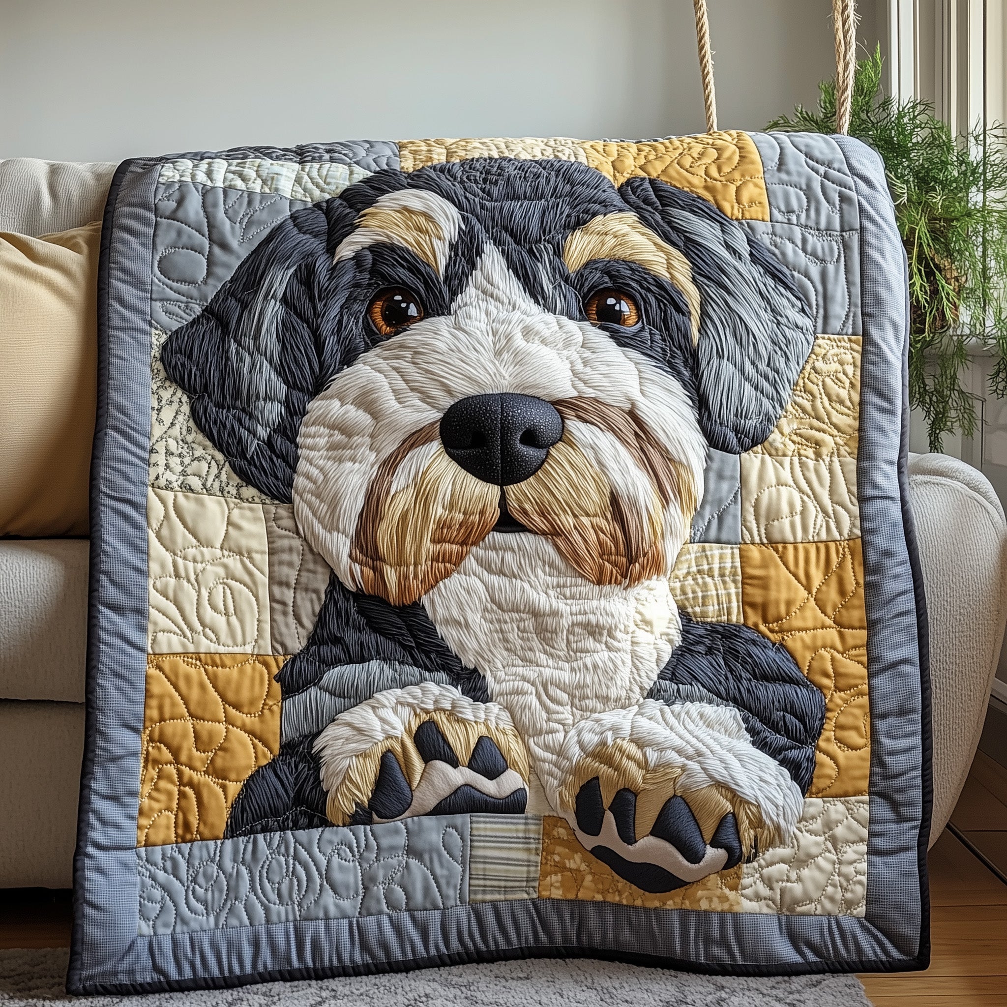 Snuggly Schnauzer Haven Quilted Blanket Merchandise Throw BlanketGifts For People Who Love Their Dog