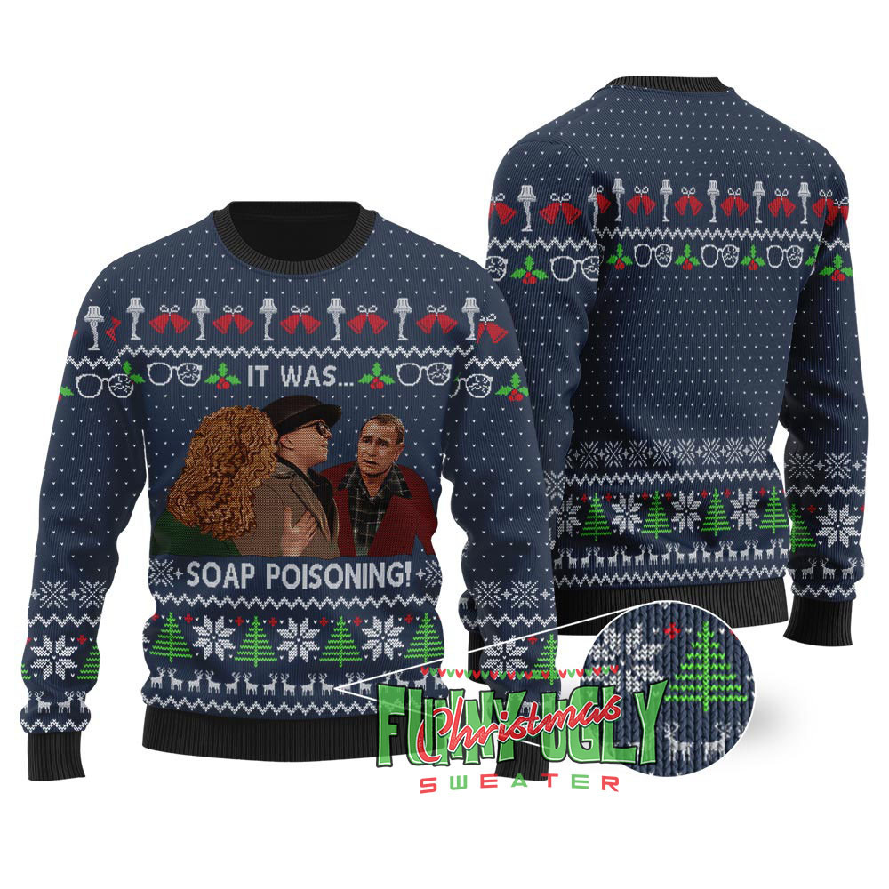 Soap Poisoning A Christmas Story Ugly Sweater Navy Soft Cotton Sweatshirt for Winter Comfort