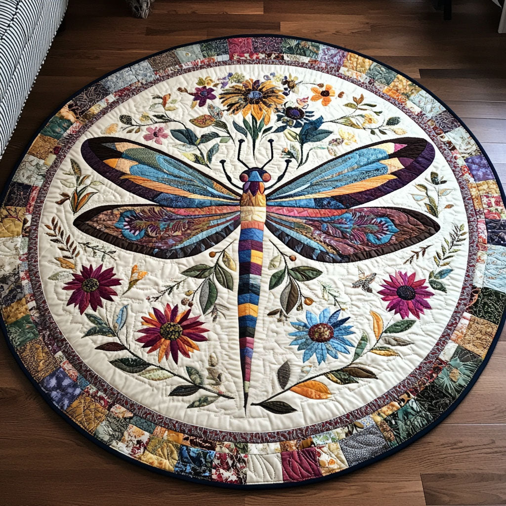 Soar with Grace Quilted Round Mat Unique Front Door Decor Dragonfly Gifts For Her