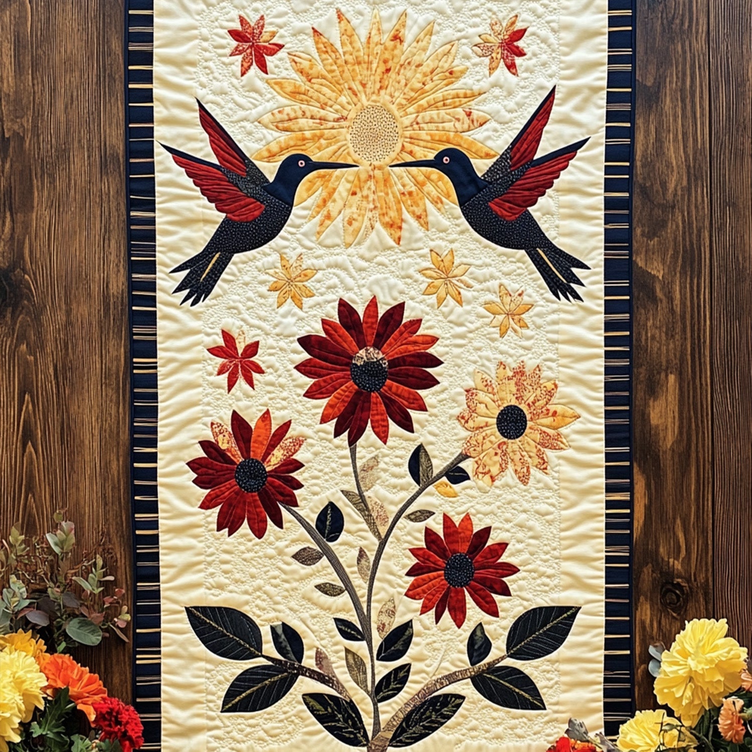 Soaring Delight Quilted Table Runner Dinner Table Decor Best Hummingbird Related Gifts