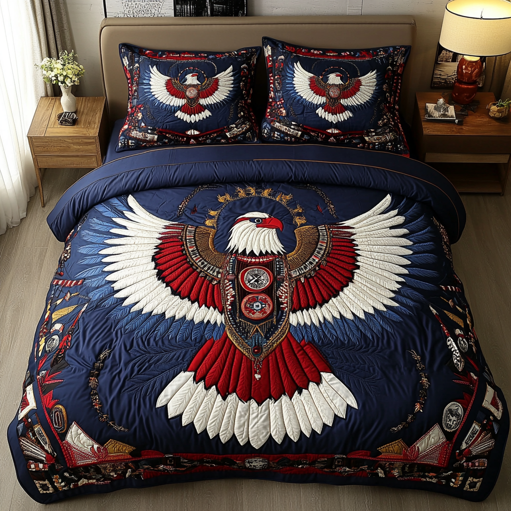 Soaring Eagle Quilted Bedding Set Cozy Bedroom Decor Native American Gifts