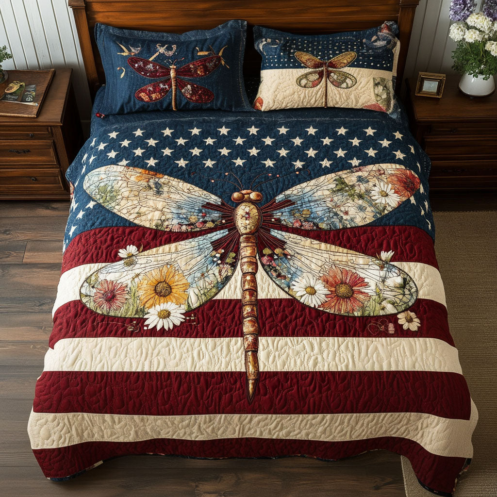 Soaring for Freedom Quilted Bedding Set Best Bed Sheet Set Dragonfly Gift Ideas