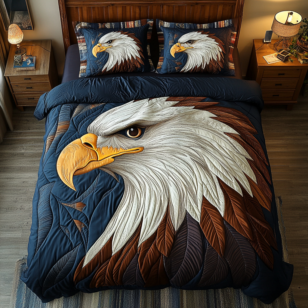 Soaring Majesty Quilted Bedding Set Best Bed Sheet Set Best Eagle Items Gifts