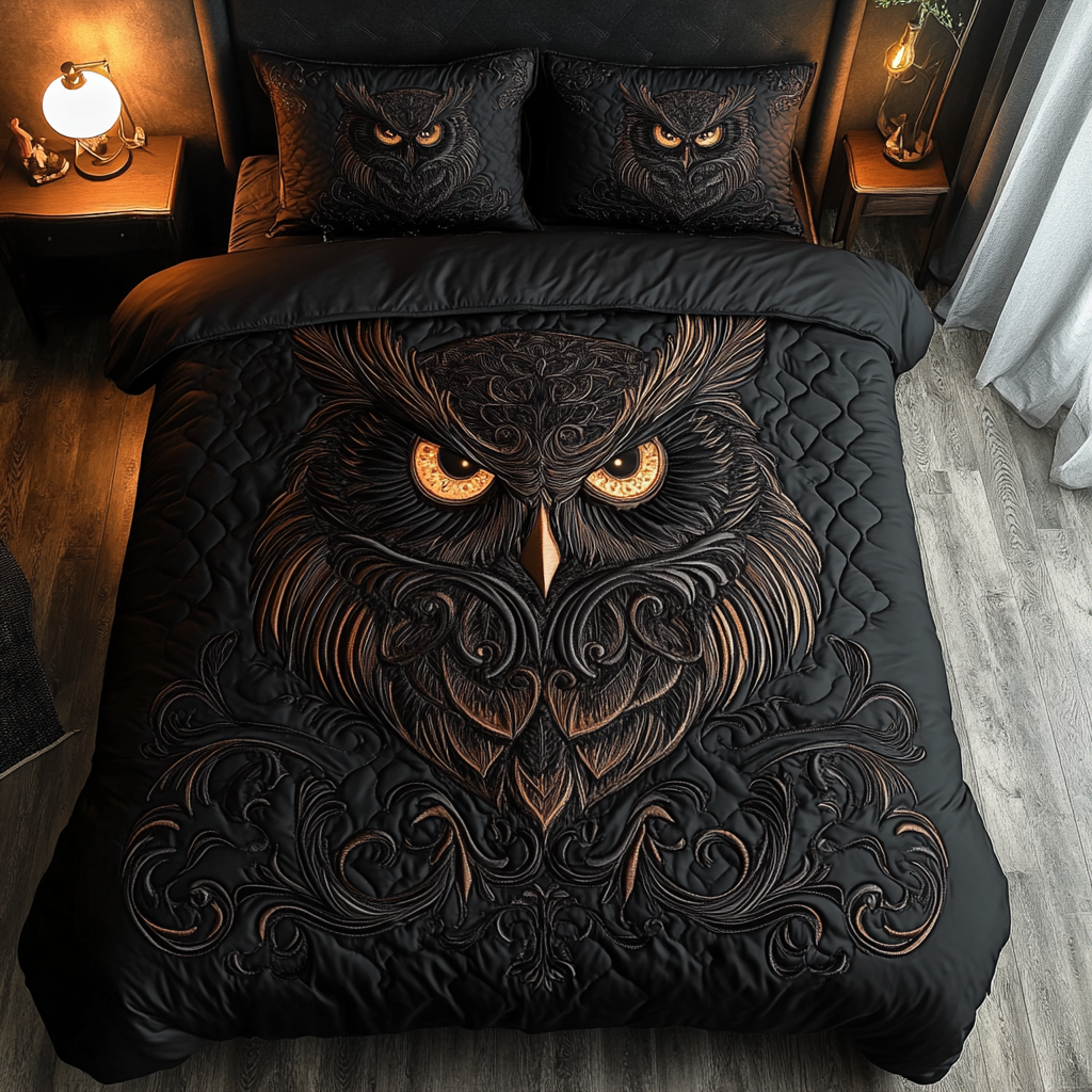 Soaring Owl Quilted Bedding Set Bed Decor Cute Owl Themed Gifts