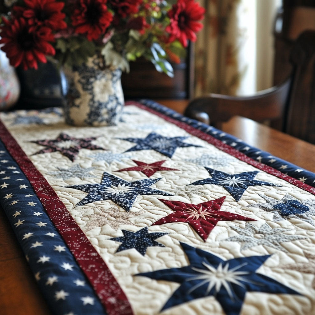 Soaring Stars Quilted Table Runner Dining Table Decor Ideas Patriotic Gift Ideas