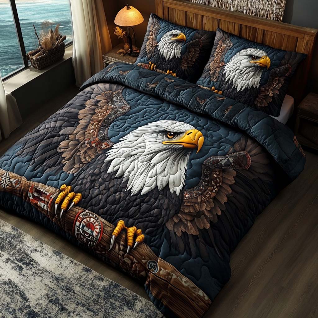 Soaring Strength Quilted Bedding Set Holiday Duvet Cover Set Patriotic Eagle Gifts For Adults