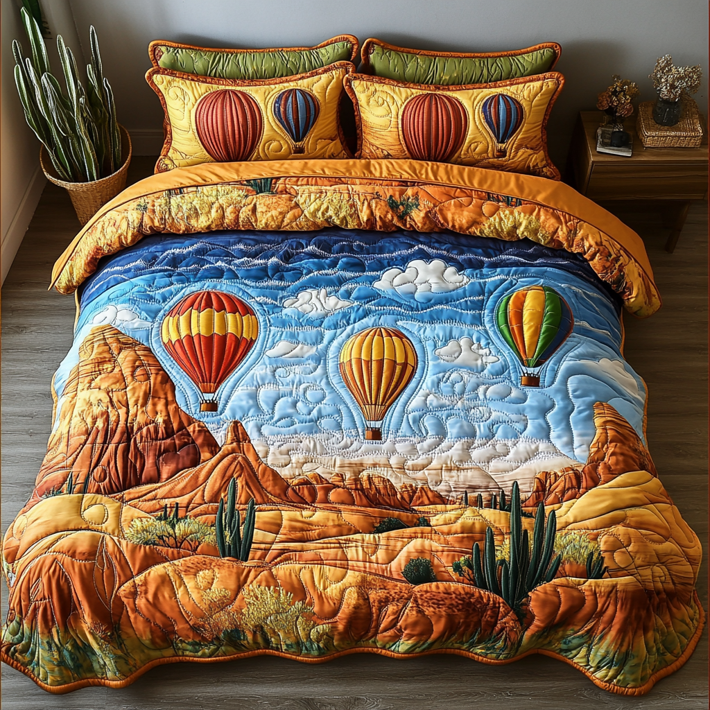 Soaring Views Quilted Bedding Set Holiday Duvet Cover Set Sky Air Balloon Gifts For Her