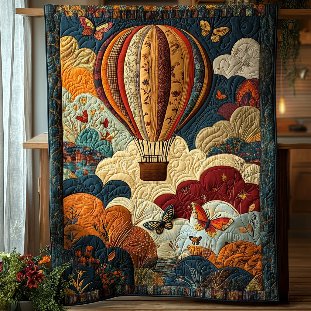 Soaring Views Quilted Blanket Xmas Holiday Sky Air Balloon Theme Items