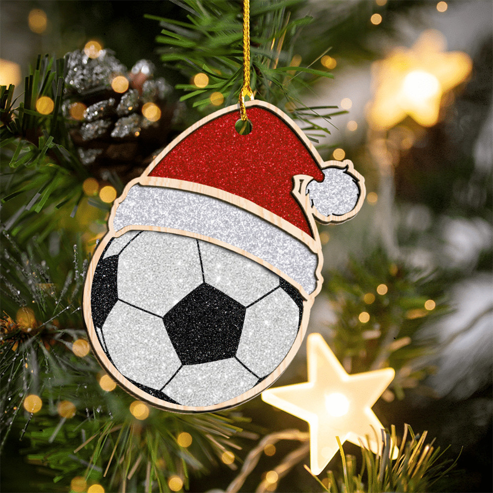 Soccer Ball With Santa Hat Ornament 2024 Xmas Ornaments Soccer Lovers Gifts
