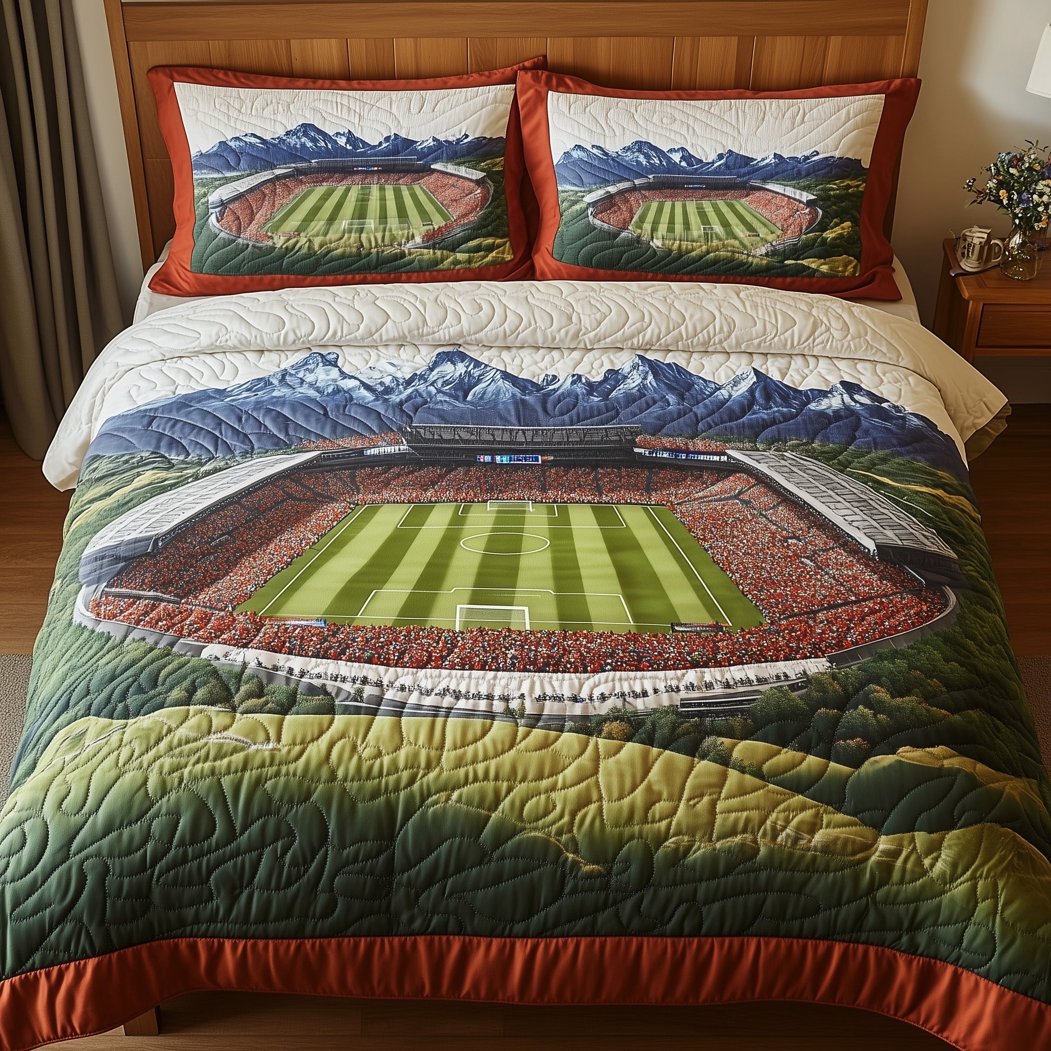 Soccer Field of Dreams Quilted Bedding Set Duvet Cover Merchandise Best Football Presents