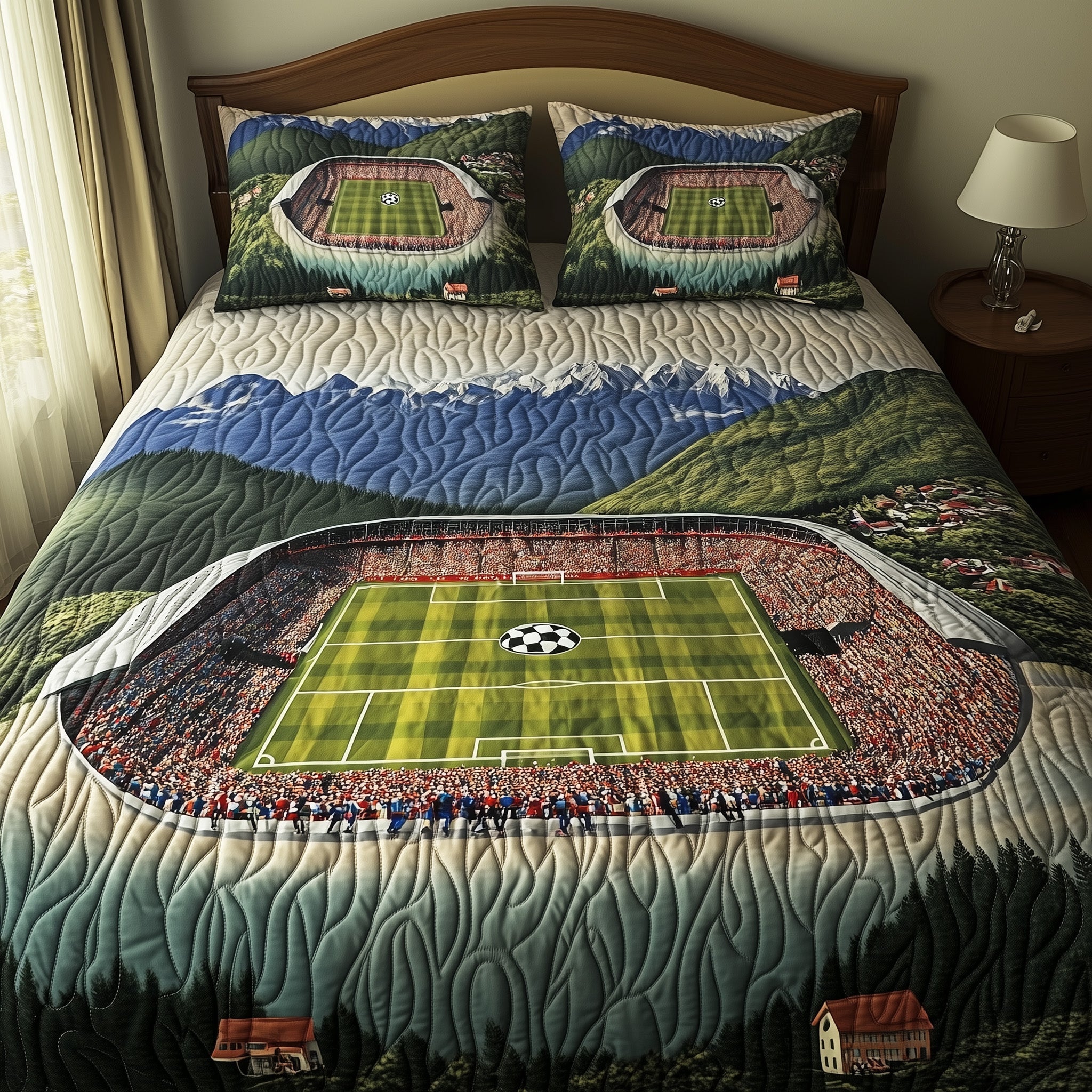 Soccer Field of Dreams Quilted Bedding Set Duvet Cover Merchandise Best Gift For A Football Lover