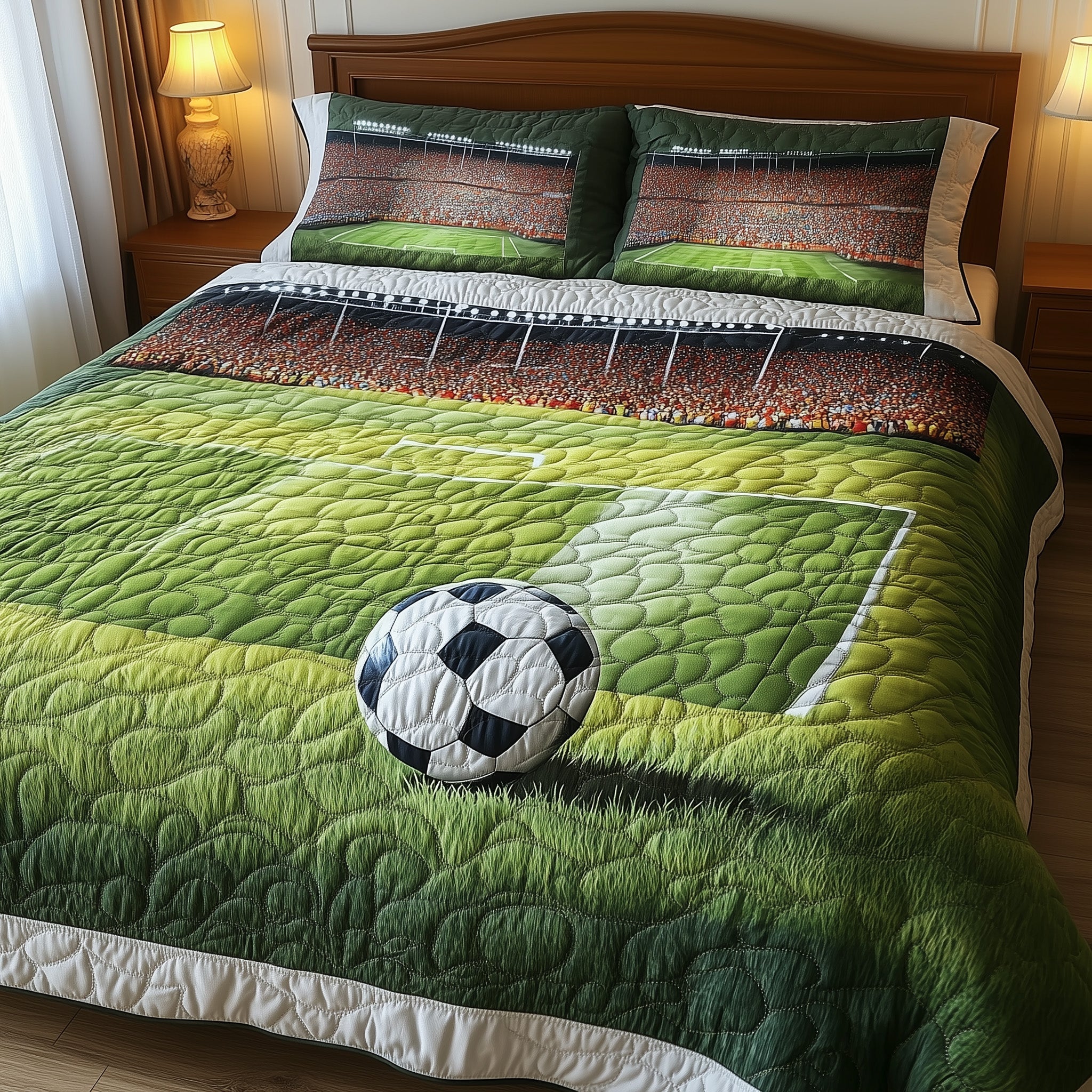 Soccer Field of Dreams Quilted Bedding Set Duvet Cover Merchandise Best Gift For Football Lovers