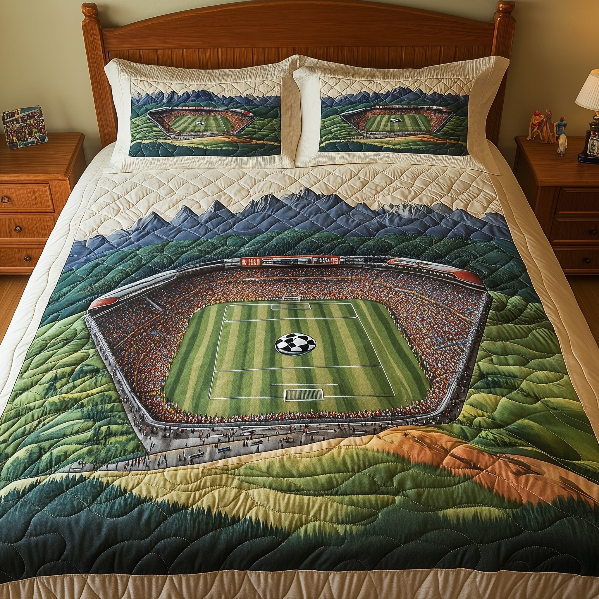 Soccer Field of Dreams Quilted Bedding Set Duvet Cover Merchandise Best Gifts For A Football Player