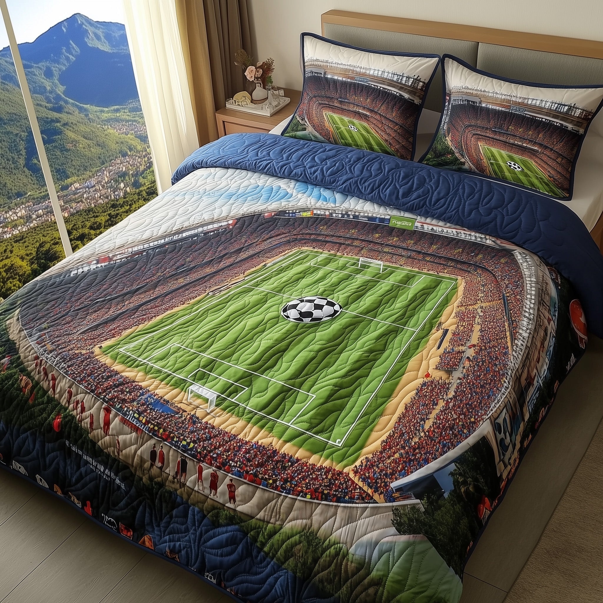 Soccer Field of Dreams Quilted Bedding Set Duvet Cover Merchandise Best Gifts For Football Coaches