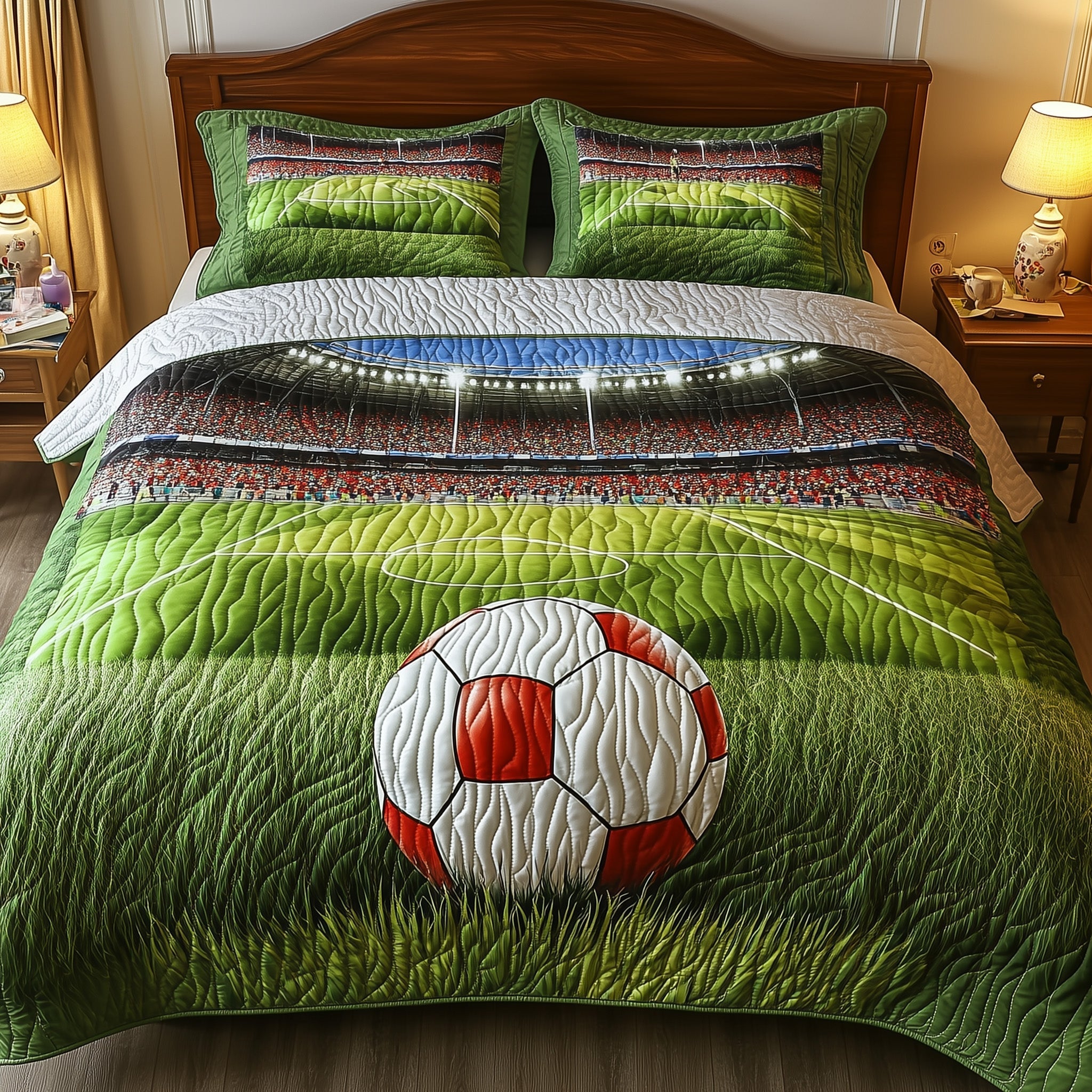 Soccer Field of Dreams Quilted Bedding Set Duvet Cover Merchandise Best Presents For Football Lovers