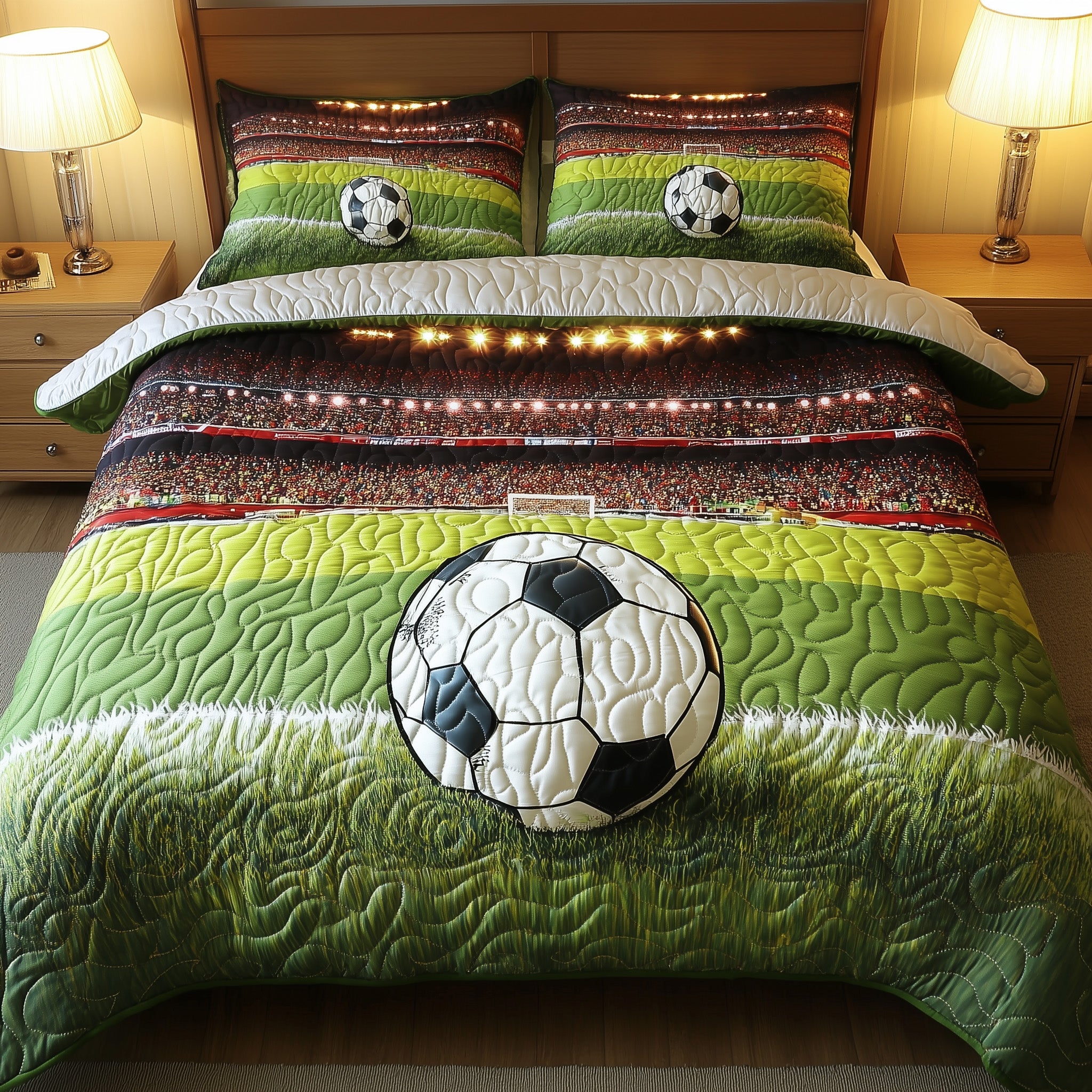 Soccer Field of Dreams Quilted Bedding Set Duvet Cover Merchandise Christmas Gifts For A Football Player