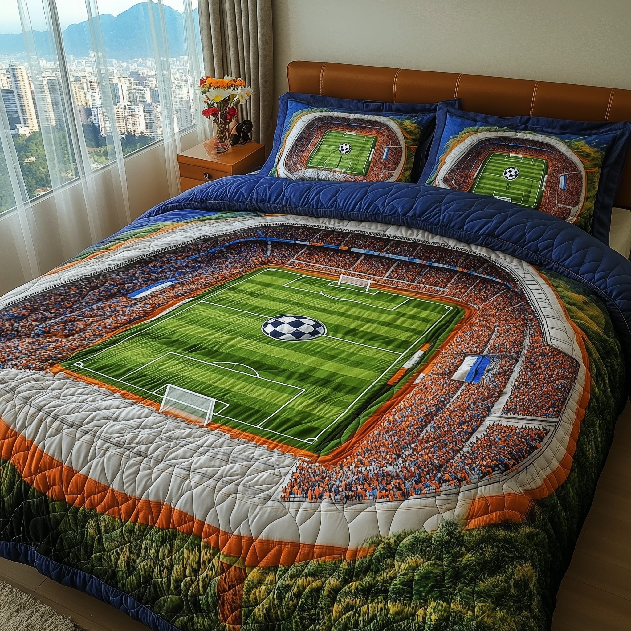 Soccer Field of Dreams Quilted Bedding Set Duvet Cover Merchandise Christmas Presents For Football Players