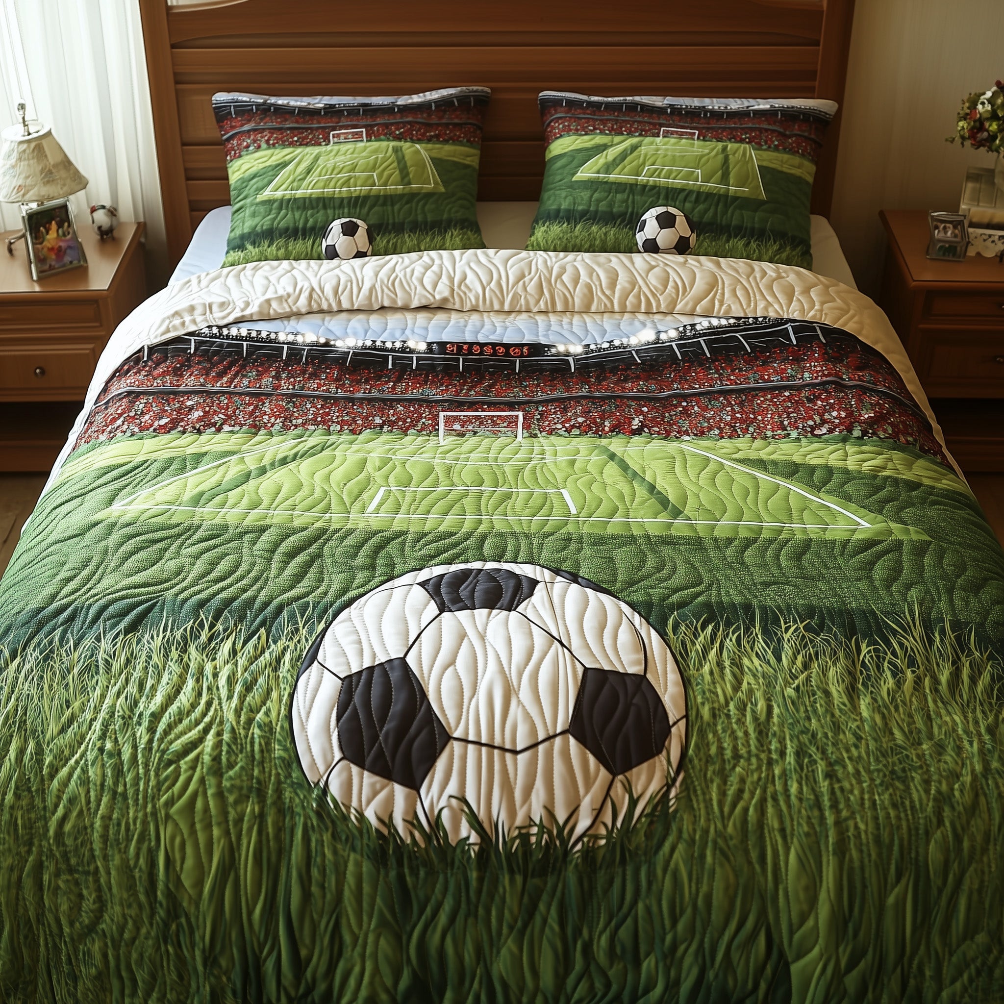 Soccer Field of Dreams Quilted Bedding Set Duvet Cover Merchandise Football Player Gift Bag Ideas