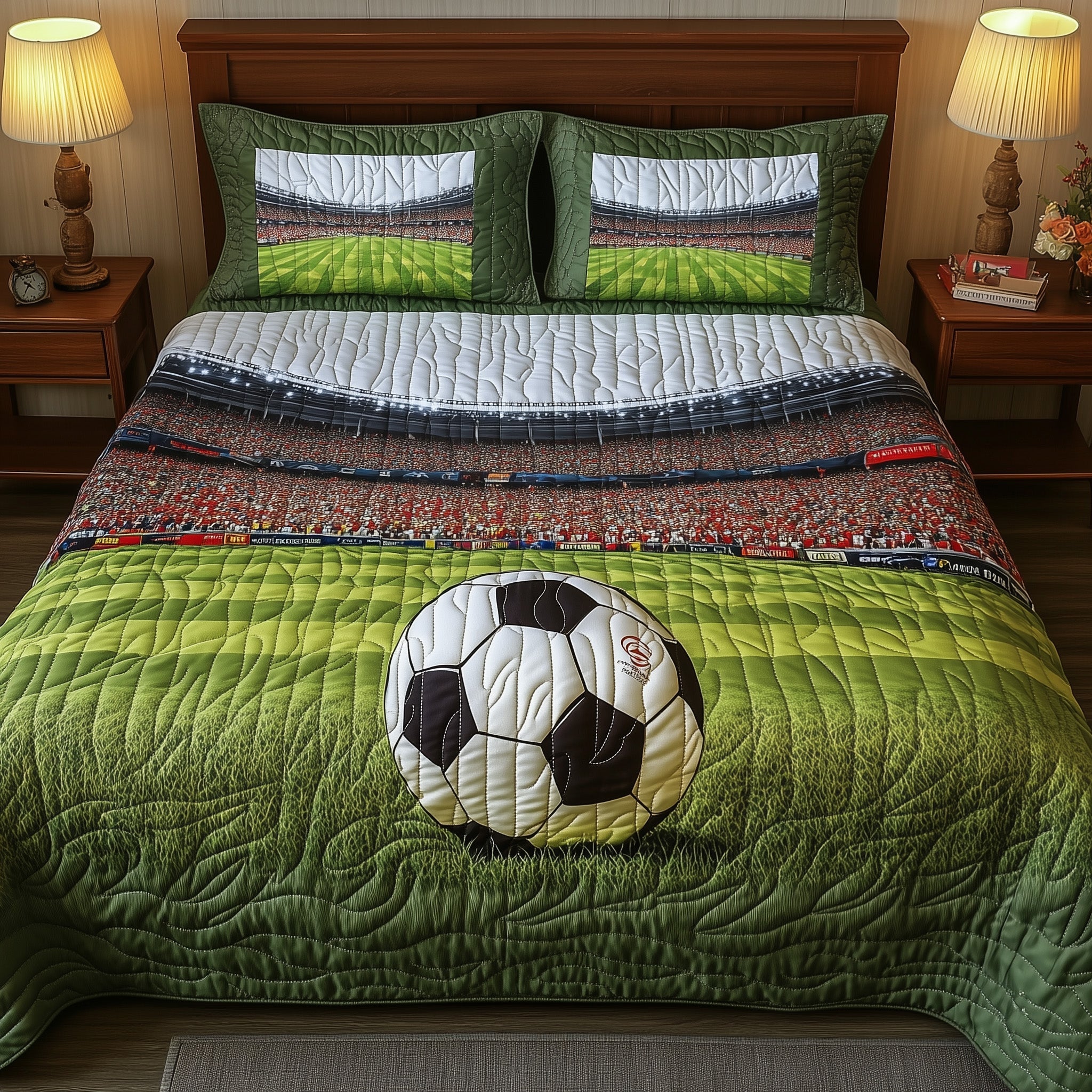 Soccer Field of Dreams Quilted Bedding Set Duvet Cover Merchandise Gift Ideas For Senior Football Players