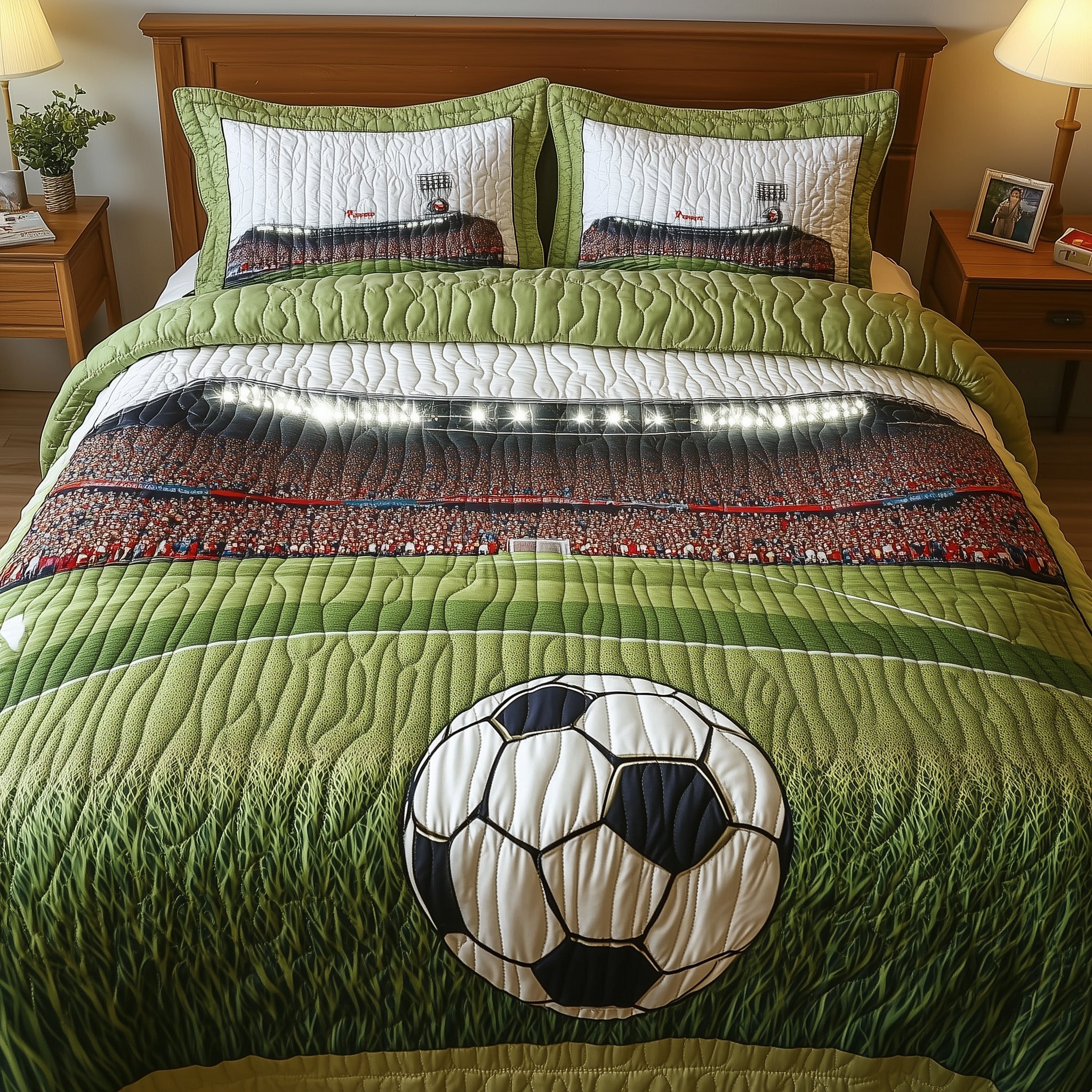 Soccer Field of Dreams Quilted Bedding Set Duvet Cover Merchandise Gifts For Youth Football Players