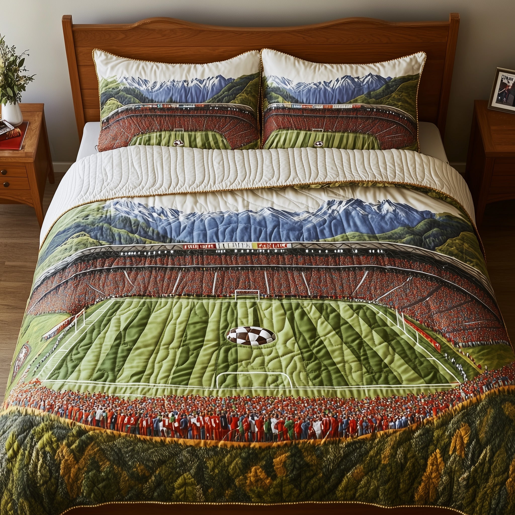 Soccer Field of Dreams Quilted Bedding Set Duvet Cover Merchandise Senior Football Player Gift Ideas