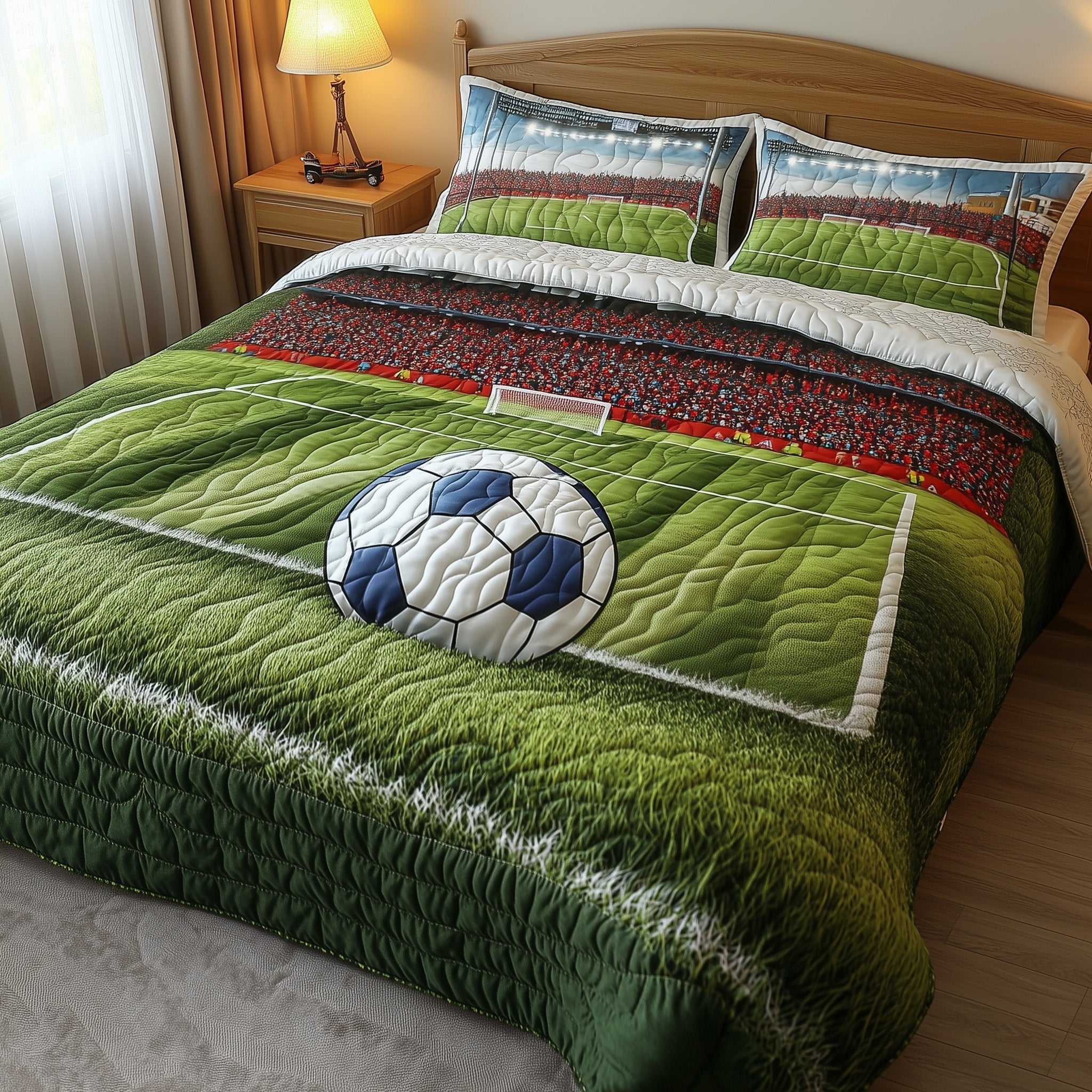 Soccer Field of Dreams Quilted Bedding Set Duvet Cover Merchandise Senior Gift Ideas For Football Players