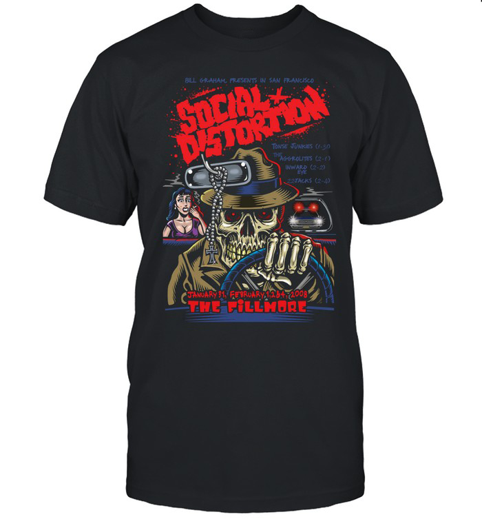 Social Distortion Band Concert T-Shirt Skeleton Driving Concert Apparel Music Lover Gift