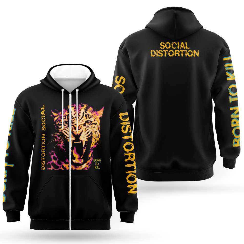 Social Distortion Born To Kill Zip Hoodie Leopard Merchandise Music Lover Gift
