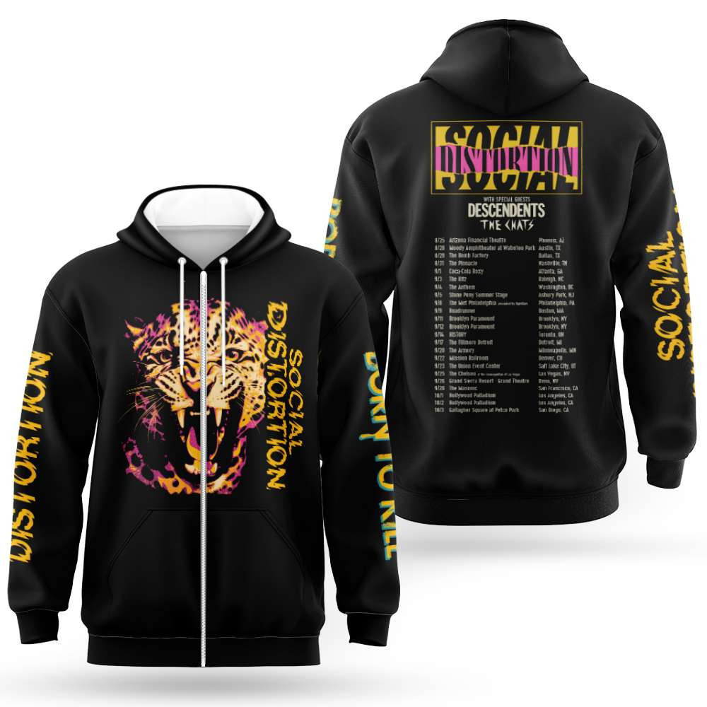 Social Distortion Leopard Tour Zip Hoodie Social Distortion Leopard Clothes Music Fan Present