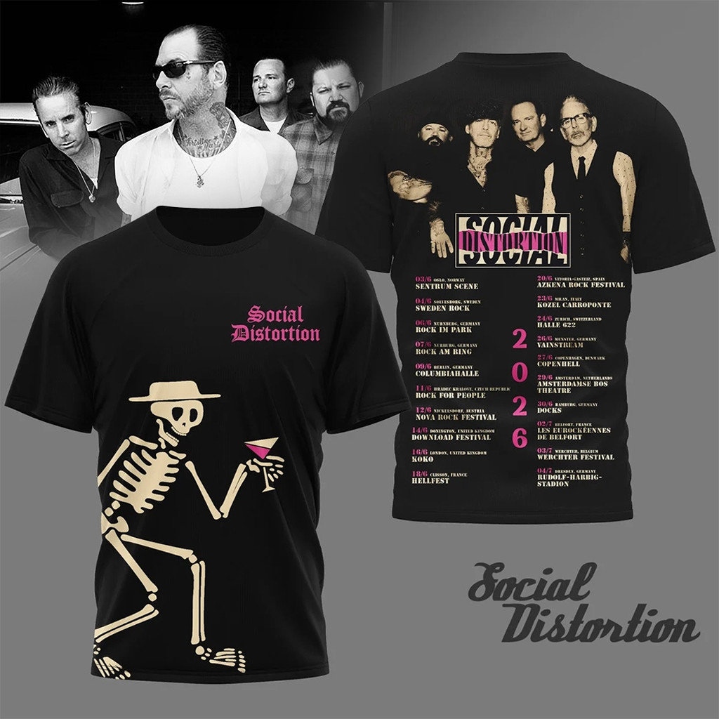 Social Distortion Merch European Tour 2026 Graphic Shirt Cool Gifts For Rock Lovers